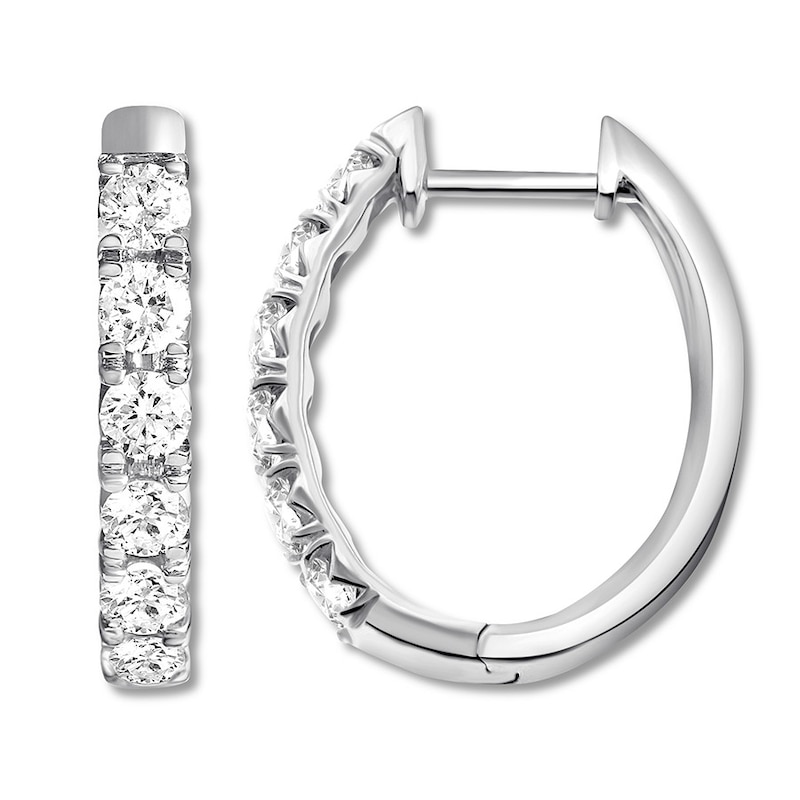Previously Owned Diamond Hoop Earrings 1 ct tw Round-cut 10K White Gold