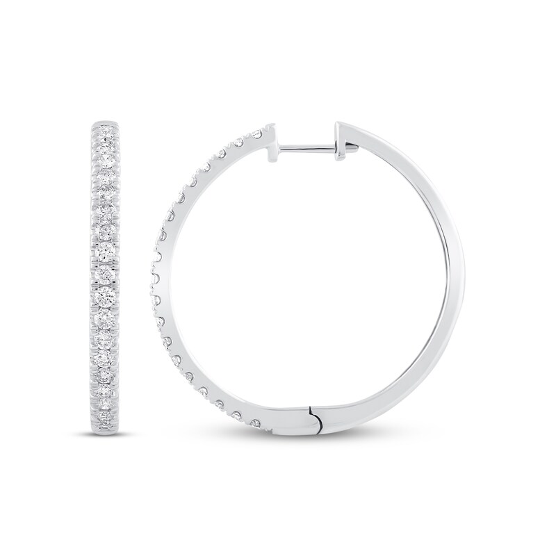 Main Image 1 of Previously Owned Diamond Hoop Earrings 1 ct tw Round-cut 10K White Gold