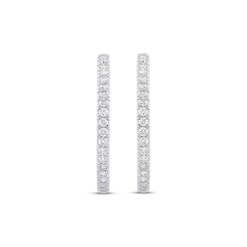 Main Image 2 of Previously Owned Diamond Hoop Earrings 1 ct tw Round-cut 10K White Gold