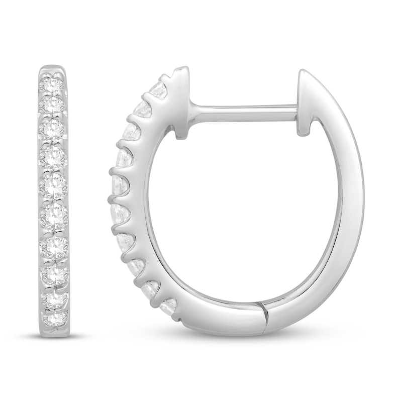 Main Image 3 of Previously Owned Diamond Hoop Earrings 1/6 ct tw Round-cut 10K White Gold