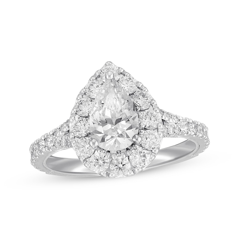 Main Image 1 of Previously Owned Neil Lane Diamond Engagement Ring 1-7/8 ct tw Pear & Round-cut 14K White Gold