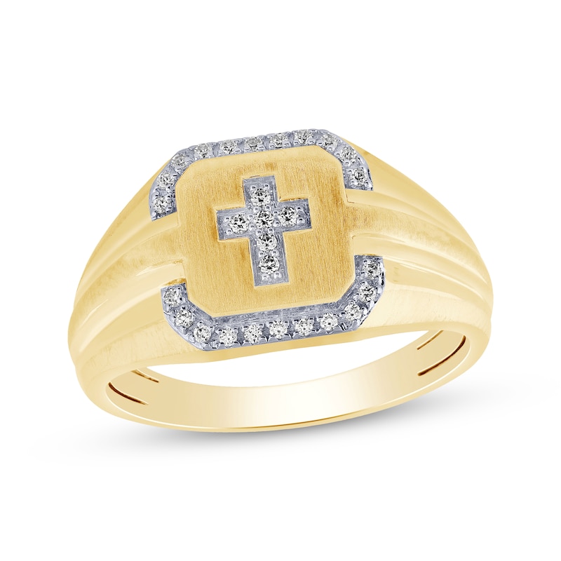 Previously Owned Men's Diamond Cross Ring 1/6 ct tw 10K Yellow Gold ...