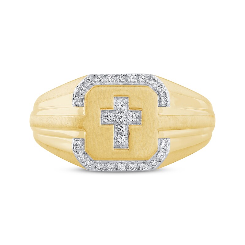 Previously Owned Men's Diamond Cross Ring 1/6 ct tw 10K Yellow Gold ...