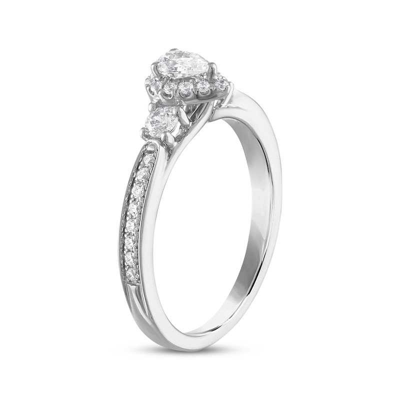 Main Image 2 of Previously Owned 3-Stone Diamond Engagement Ring 1/2 ct tw Pear & Round-cut 14K White Gold