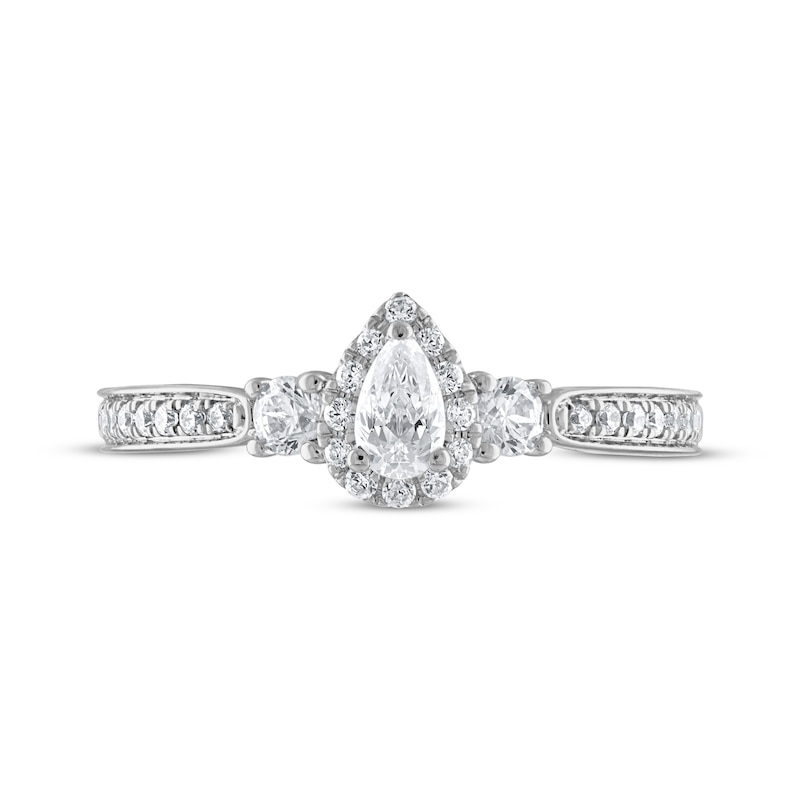 Previously Owned 3-Stone Diamond Engagement Ring 1/2 ct tw Pear & Round-cut 14K White Gold