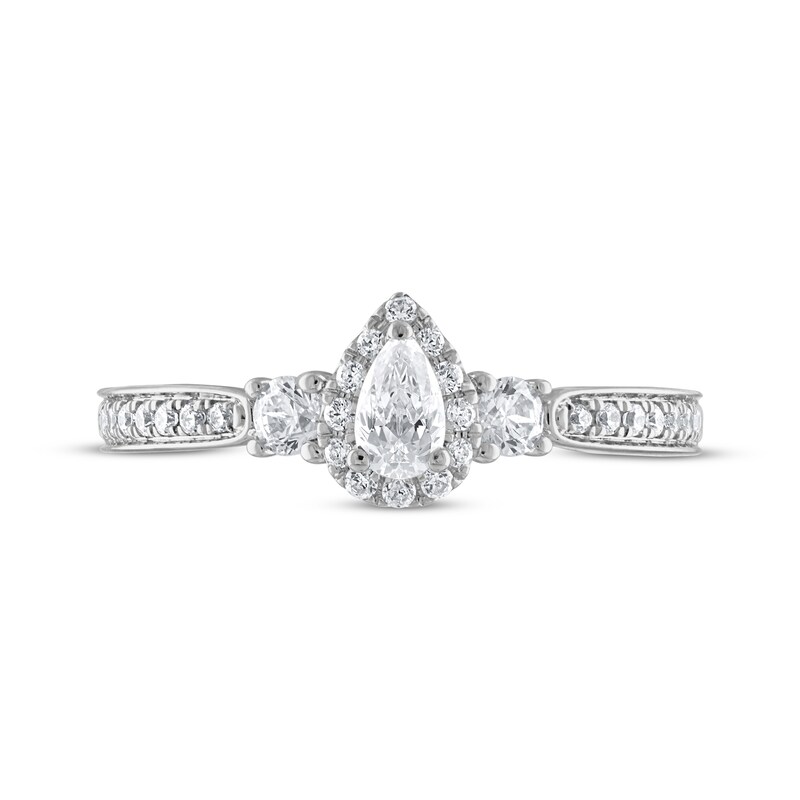 Main Image 3 of Previously Owned 3-Stone Diamond Engagement Ring 1/2 ct tw Pear & Round-cut 14K White Gold