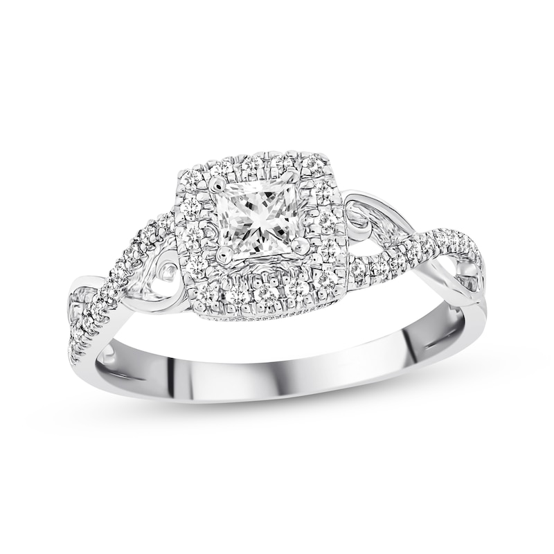 Previously Owned Diamond Engagement Ring 3/8 ct tw Princess & Round-cut 10K White Gold