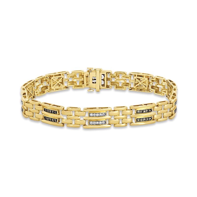 Main Image 1 of Previously Owned Men's Brown & White Diamond Bracelet 1 ct tw Round-cut 10K Yellow Gold 8.5"