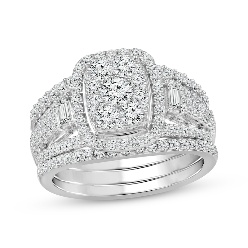Main Image 1 of Previously Owned Diamond Bridal Set Round & Baguette 1 1/2 ct tw 10K White Gold