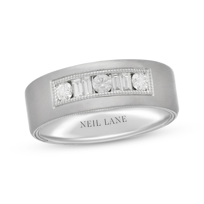 Main Image 1 of Previously Owned Neil Lane Men's Diamond Wedding Band 1/2 ct tw Round/Baguette 14K White Gold