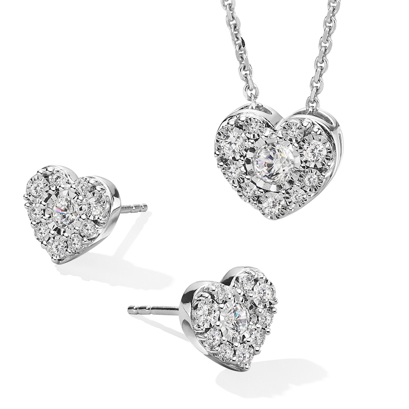 Previously Owned Diamond Heart Earrings and Necklace Box Set 1/2 ct tw