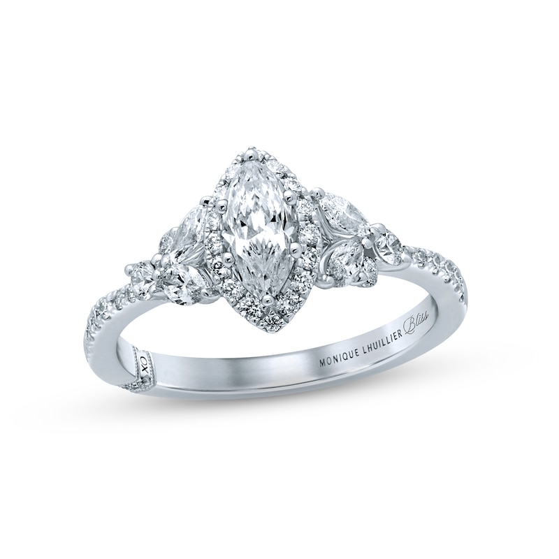 Main Image 1 of Previously Owned Monique Lhuillier Bliss Diamond Engagement Ring 1-1/8 ct tw Marquise & Round-cut 18K White Gold