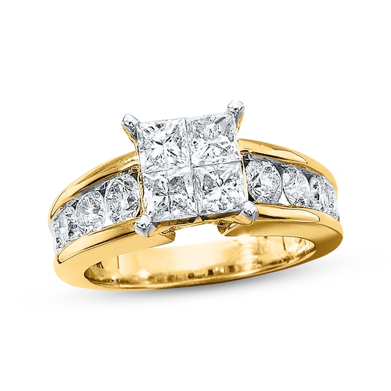 Previously Owned Diamond Engagement Ring 2-1/2 ct tw Princess/Round-cut 14K Yellow Gold