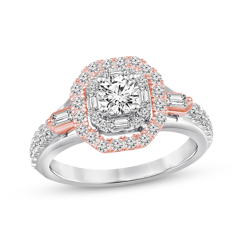 Main Image 1 of Previously Owned Diamond Engagement Ring 1 ct tw Round & Baguette 14K Two-Tone Gold