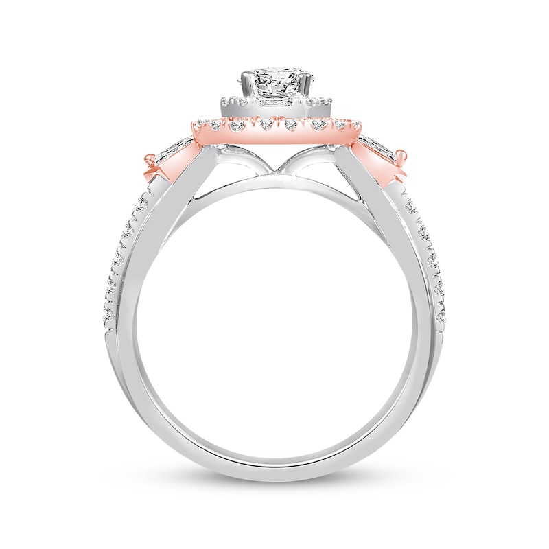 Main Image 3 of Previously Owned Diamond Engagement Ring 1 ct tw Round & Baguette 14K Two-Tone Gold