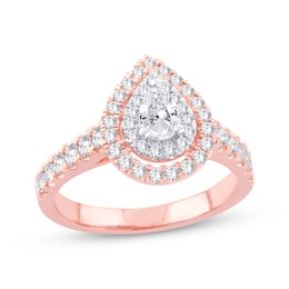 Previously Owned Diamond Engagement Ring 1 ct tw Pear & Round 14K Rose Gold