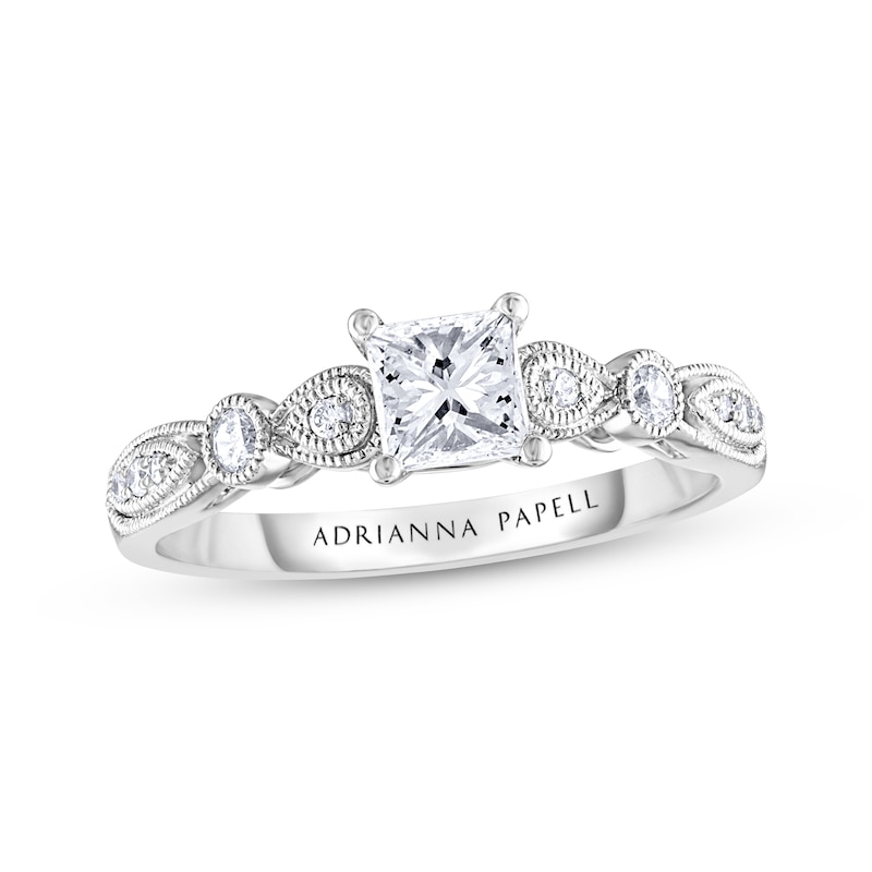 Main Image 1 of Previously Owned Adrianna Papell Diamond Engagement Ring 1/2 ct tw Princess & Round-cut 14K White Gold