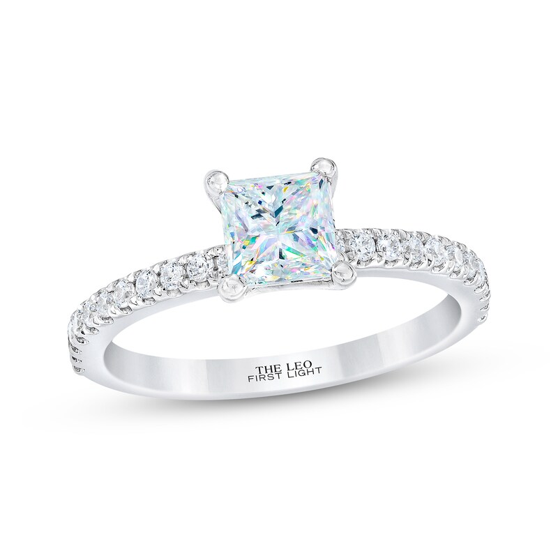 Previously Owned THE LEO First Light Diamond Engagement Ring 1-1/5 ct tw Princess & Round 14K White Gold