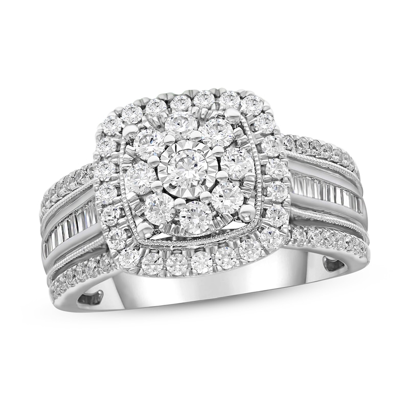 Main Image 1 of Previously Owned Diamond Engagement Ring 1 ct tw Round & Baguette 10K White Gold