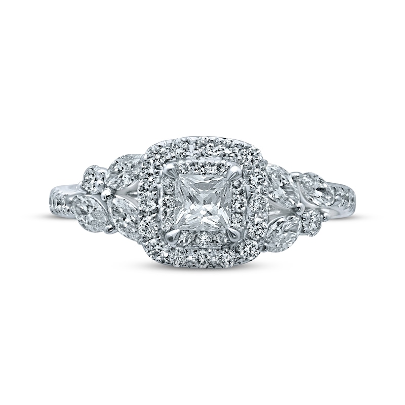 Main Image 4 of Previously Owned Monique Lhuillier Bliss Diamond Engagement Ring 1-1/6 ct tw Princess, Marquise & Round-cut 18K White Gold