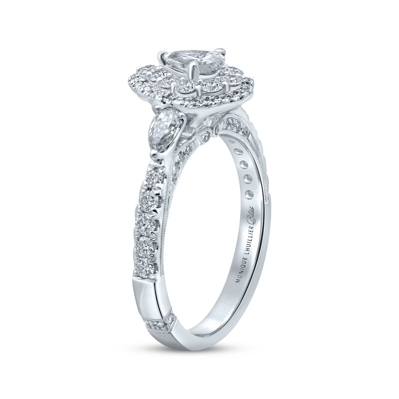 Main Image 2 of Previously Owned Monique Lhuillier Bliss Diamond Engagement Ring 1-1/4 ct tw Pear & Round-cut 18K White Gold