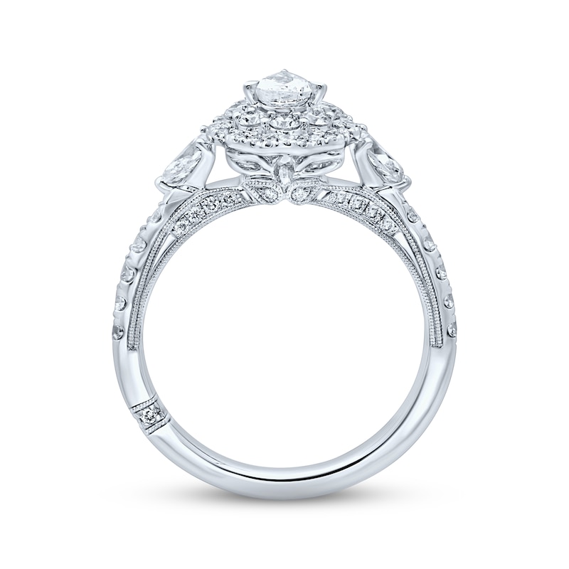 Main Image 3 of Previously Owned Monique Lhuillier Bliss Diamond Engagement Ring 1-1/4 ct tw Pear & Round-cut 18K White Gold