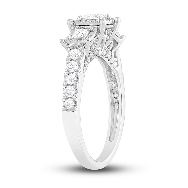 Main Image 2 of Previously Owned Three-Stone Diamond Engagement Ring 1 ct tw Princess & Round 10K White Gold