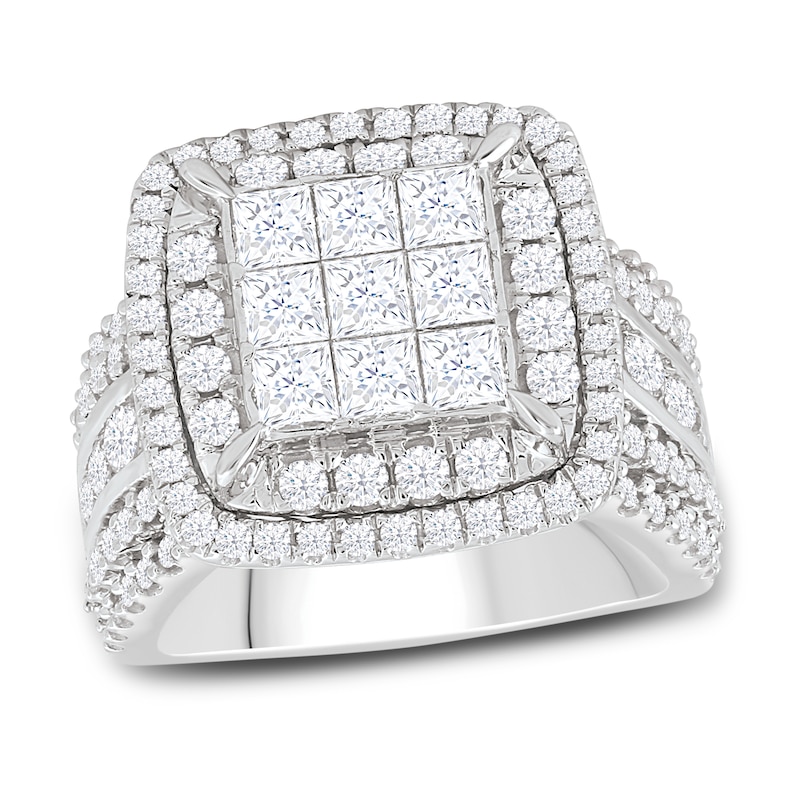Main Image 1 of Previously Owned Multi-Diamond Engagement Ring 3 ct tw Princess & Round 10K White Gold