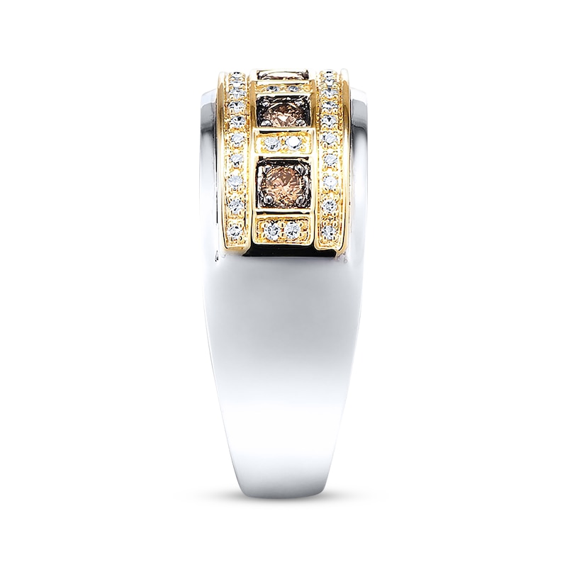 Main Image 2 of Previously Owned Men's Brown/White Diamond Wedding Band 1/2 ct tw Round-cut 10K Two-Tone Gold - Size 7