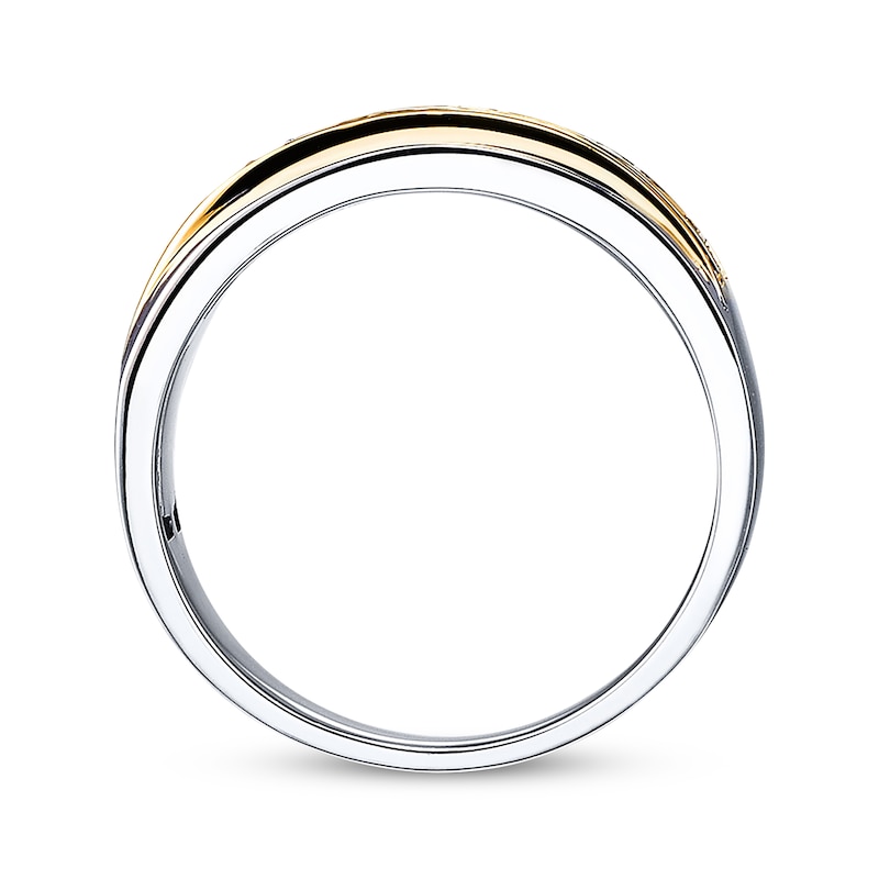 Main Image 3 of Previously Owned Men's Brown/White Diamond Wedding Band 1/2 ct tw Round-cut 10K Two-Tone Gold - Size 7
