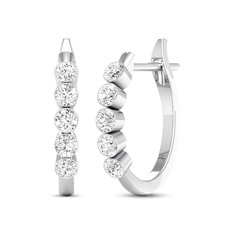 Main Image 1 of Previously Owned Diamond Hoop Earrings 1 ct tw Round 14K White Gold