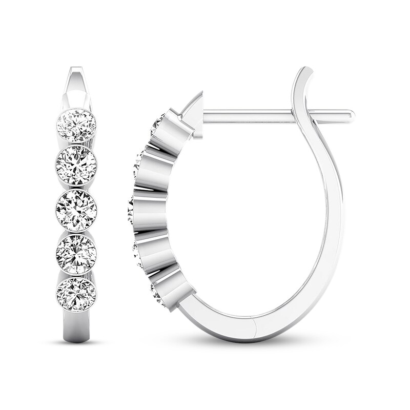 Main Image 3 of Previously Owned Diamond Hoop Earrings 1 ct tw Round 14K White Gold