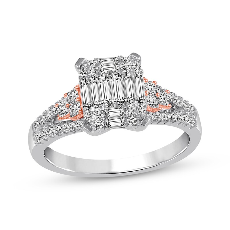 Previously Owned Diamond Engagement Ring 3/4 ct tw Baguette, Princess & Round-cut 14K Two-Tone Gold