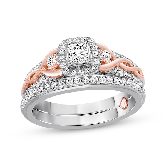 Previously Owned Diamond Bridal Set 5/8 ct tw Princess & Round 10K Two-Tone Gold