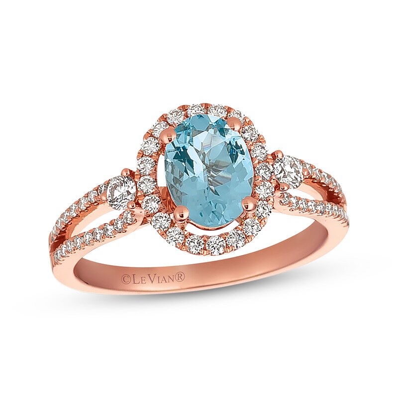 Main Image 1 of Previously Owned Le Vian Aquamarine Ring 3/8 ct tw Diamonds 14K Strawberry Gold