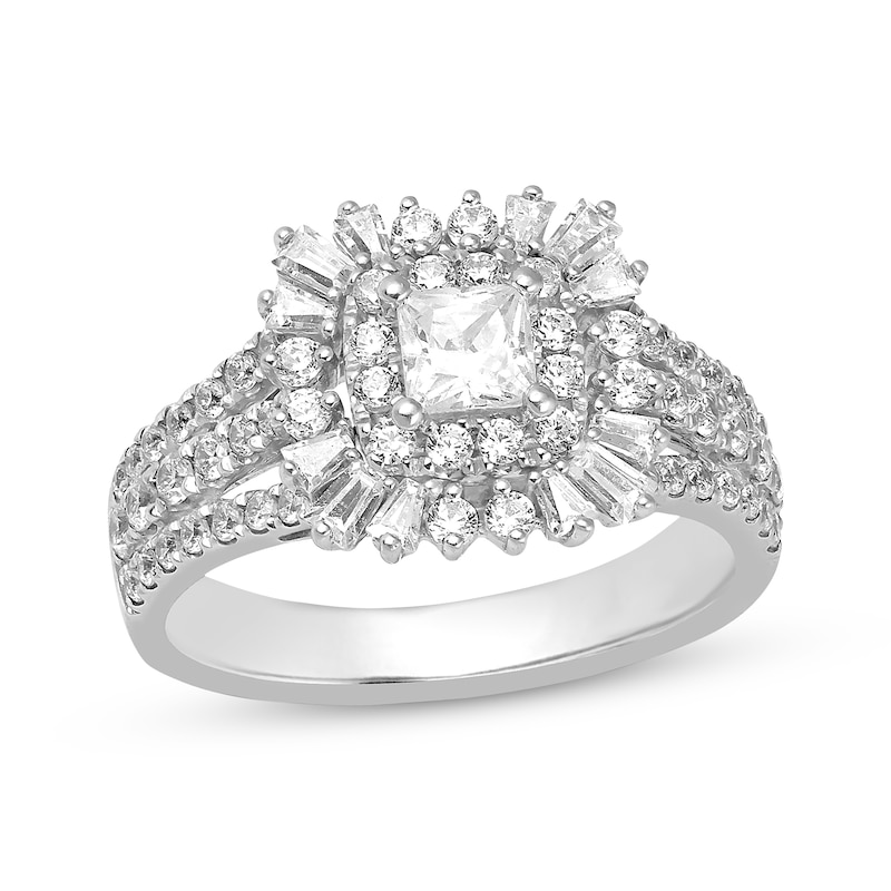 Previously Owned Diamond Engagement Ring 1-3/8 ct tw Princess, Round & Baguette 14K White Gold