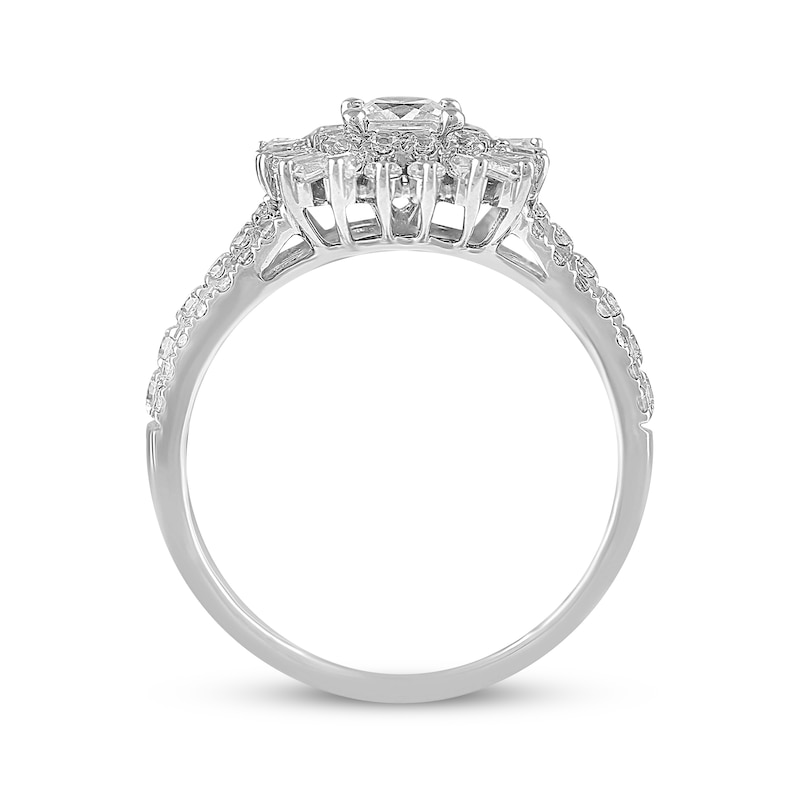 Previously Owned Diamond Engagement Ring 1-3/8 ct tw Princess, Round & Baguette 14K White Gold