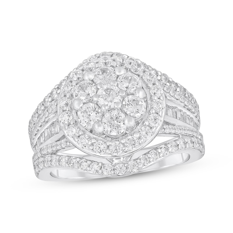 Main Image 1 of Previously Owned Diamond Engagement Ring 2 ct tw Round & Baguette-cut 10K White Gold