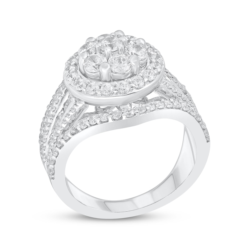 Main Image 2 of Previously Owned Diamond Engagement Ring 2 ct tw Round & Baguette-cut 10K White Gold