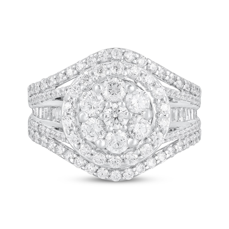 Main Image 3 of Previously Owned Diamond Engagement Ring 2 ct tw Round & Baguette-cut 10K White Gold