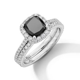 Neil Lane Cushion-Cut Black Diamond & White Diamond Halo Bridal Set 2-1/5 ct tw 14K White Gold
