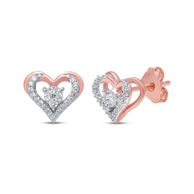 Main Image 1 of Previously Owned Diamond Stud Heart Earrings 1/10 ct tw 10K Rose Gold
