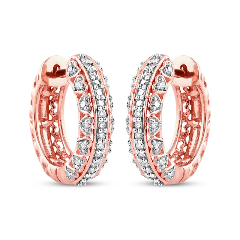 Main Image 1 of Previously Owned Diamond Heart Hoop Earrings 1/5 ct tw Round-cut 10K Rose Gold