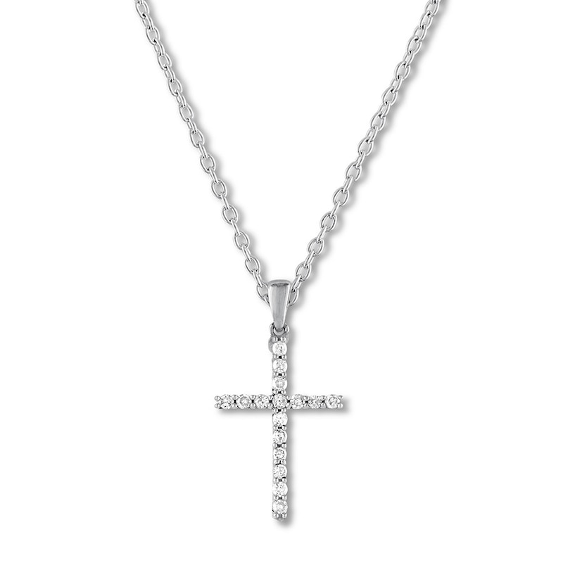 Main Image 1 of Previously Owned Diamond Cross Necklace 1/4 ct tw Round-cut 10K White Gold