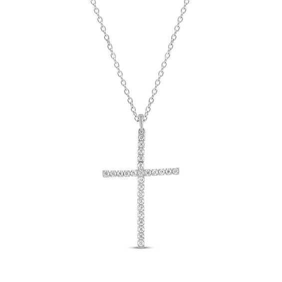 Previously Owned Diamond Cross Necklace 1/4 ct tw Round-cut 10K White Gold 18"