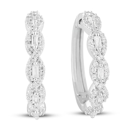 Previously Owned Diamond Hoop Earrings 1/4 ct tw Baguette/Round-cut 10K White Gold