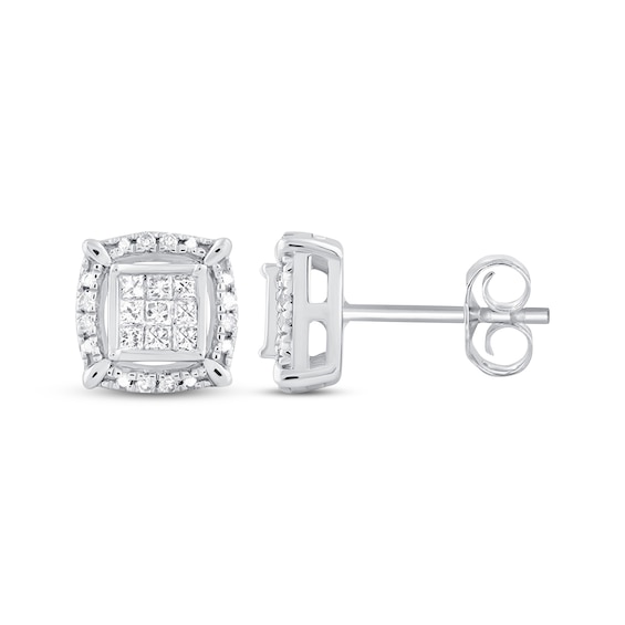 Previously Owned Diamond Earrings 1/5 ct tw Princess & Round 10K White Gold