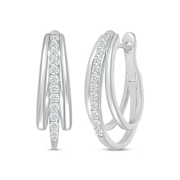 Previously Owned Diamond Three-Row Hoop Earrings 5/8 ct tw Round-cut 10K White Gold