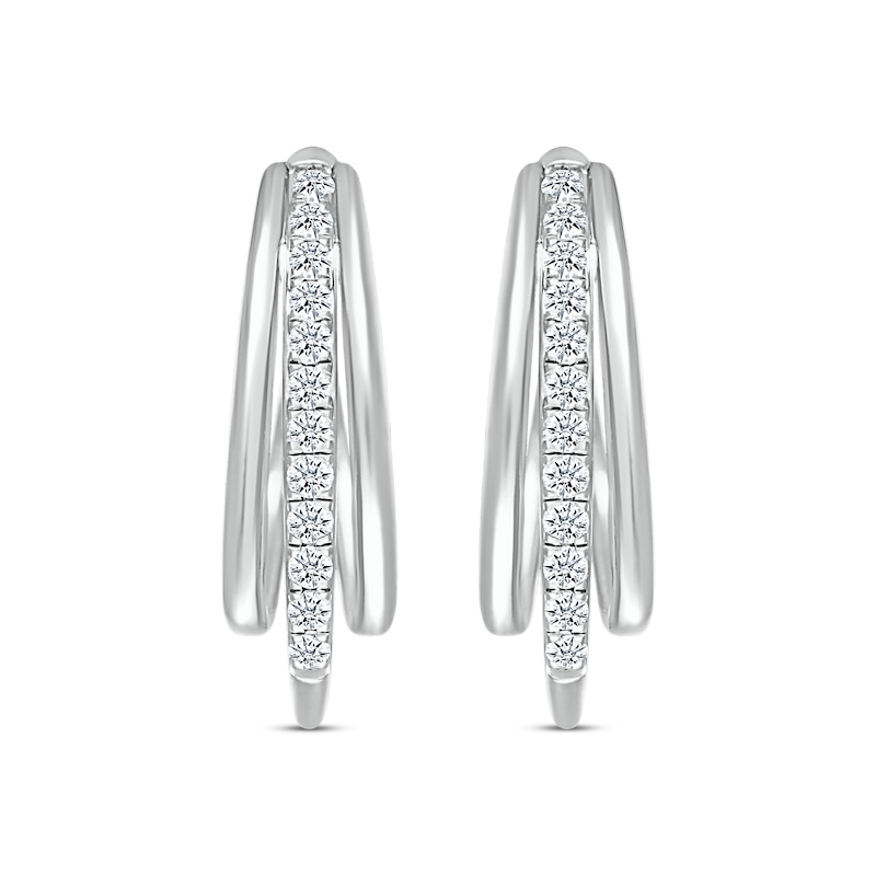 Main Image 2 of Previously Owned Diamond Three-Row Hoop Earrings 5/8 ct tw Round-cut 10K White Gold