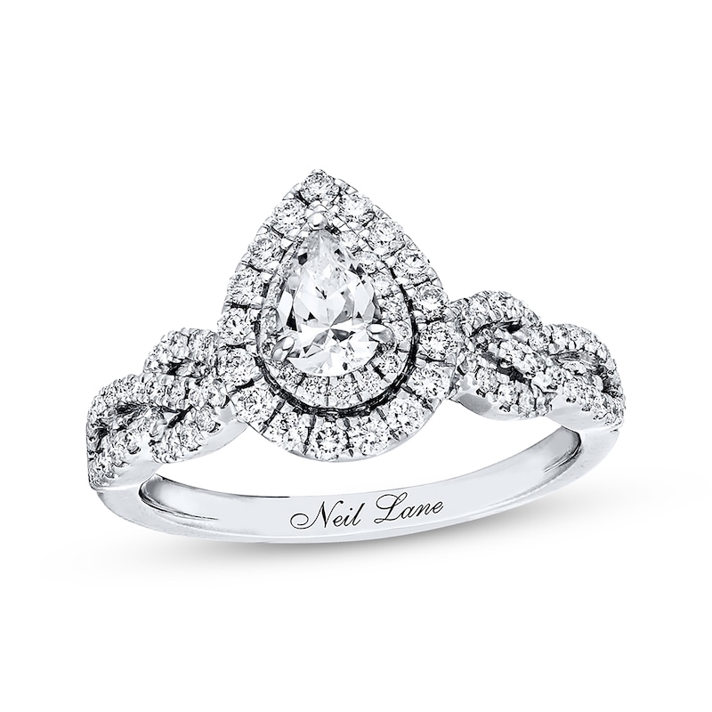 Previously Owned Neil Lane Engagement Ring 7/8 ct tw Pear & Round-cut Diamonds 14K White Gold - Size 9